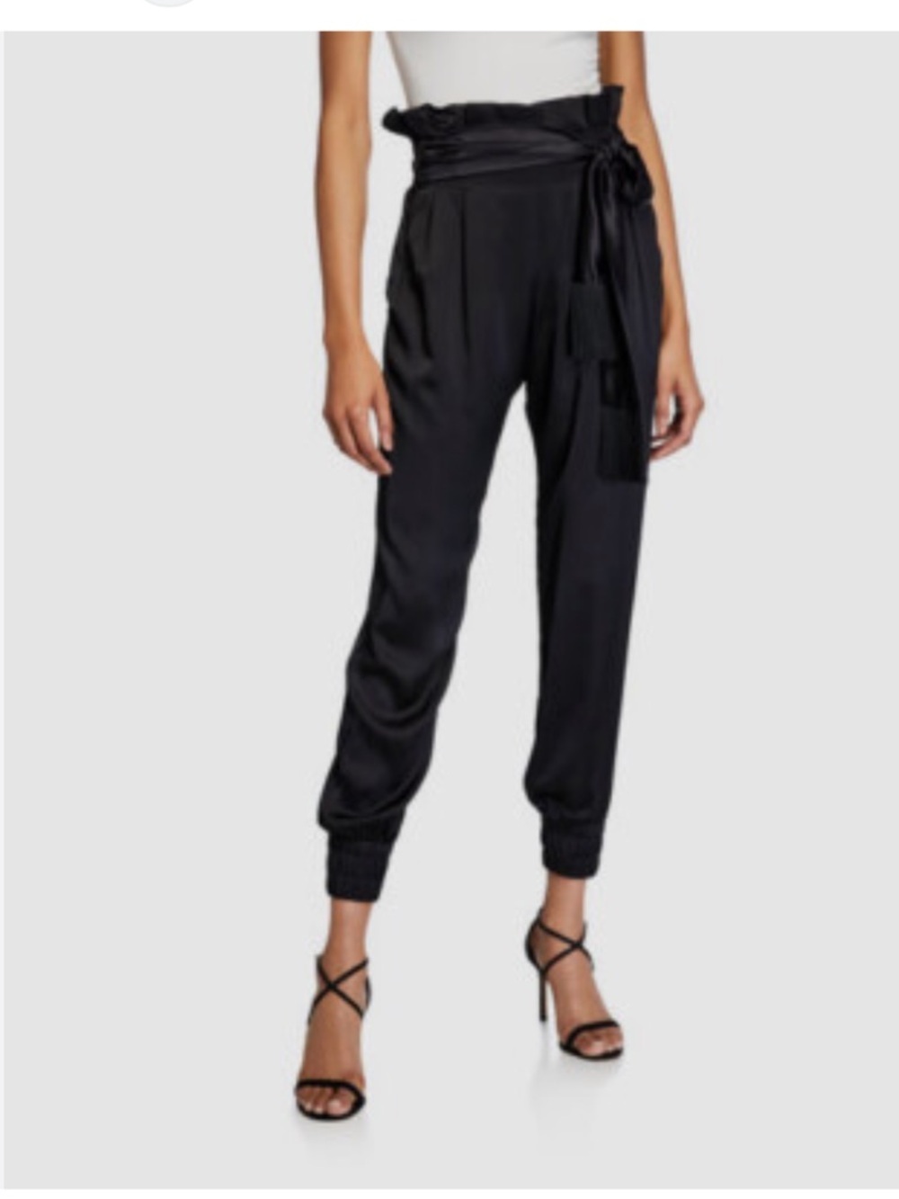 Mother of Pearl London Tailored Viscose Paper-Bag Black Cropped Trousers 8